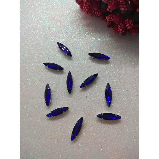 Стразы в цапах "Узкий листик" 4*15 мм цв. глубокий синий, цена за 1 шт